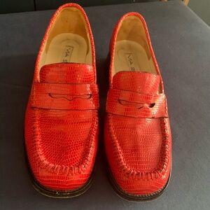 Size 6, Red snake skin, made in Italy Via Spiga loafers.